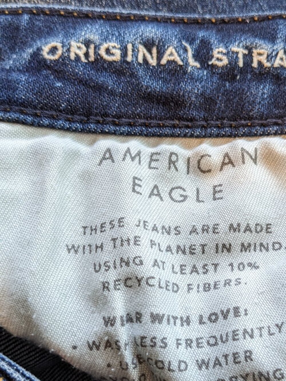 American Eagle Dark Wash Distressed Original Straight Airflex Blue Jeans Size 26 - Picture 5 of 15